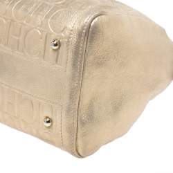 Pre Owned Carolina Herrera Metallic Gold Monogram Leather Andy Boston Bag           