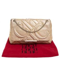 Pre Owned Carolina Herrera Metallic Gold Leather Flap Shoulder Bag