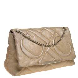 Pre Owned Carolina Herrera Metallic Gold Leather Flap Shoulder Bag