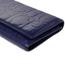 Carolina Herrera Purple Monogram Leather Continental Wallet
