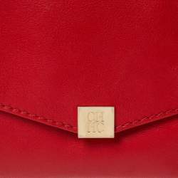 Pre Owned Carolina Herrera Red Leather Envelope Clutch
