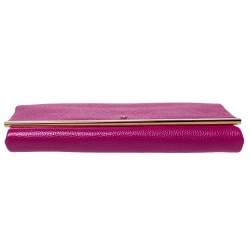 Pre Owned Carolina Herrera Magenta Leather Chain Flap Clutch