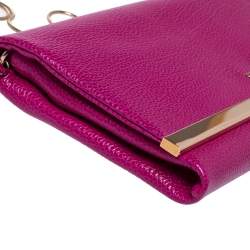 Pre Owned Carolina Herrera Magenta Leather Chain Flap Clutch
