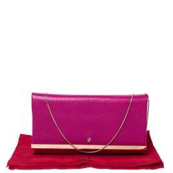 Pre Owned Carolina Herrera Magenta Leather Chain Flap Clutch