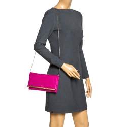 Pre Owned Carolina Herrera Magenta Leather Chain Flap Clutch