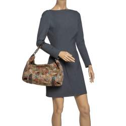 مملوكة مسبقًا Carolina Herrera Multicolor Signature Print Fabric and Leather Hobo