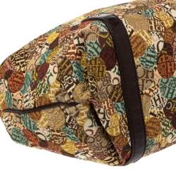 مملوكة مسبقًا Carolina Herrera Multicolor Signature Print Fabric and Leather Hobo