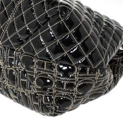 Pre Owned Carolina Herrera Black Monogram Patent Leather Shoulder Bag