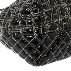 Pre Owned Carolina Herrera Black Monogram Patent Leather Shoulder Bag