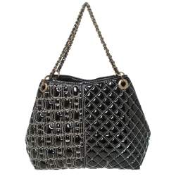 Pre Owned Carolina Herrera Black Monogram Patent Leather Shoulder Bag