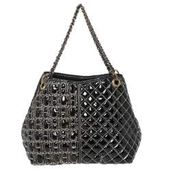 Pre Owned Carolina Herrera Black Monogram Patent Leather Shoulder Bag