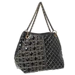 Pre Owned Carolina Herrera Black Monogram Patent Leather Shoulder Bag