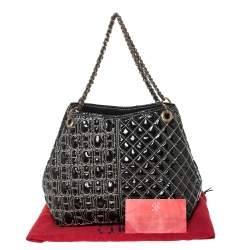 Pre Owned Carolina Herrera Black Monogram Patent Leather Shoulder Bag