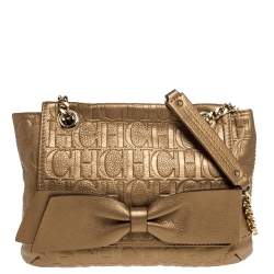 Pre Owned حقيبة كتف كارولينا هيريرا أودري جلد مونوغرامية ذهبية