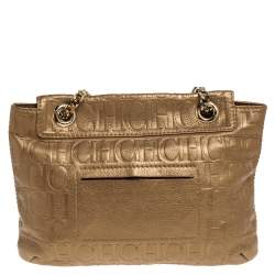 Pre Owned حقيبة كتف كارولينا هيريرا أودري جلد مونوغرامية ذهبية