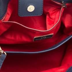 Pre Owned Carolina Herrera Navy Blue Leather Charm Tote