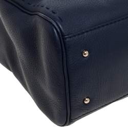 Pre Owned Carolina Herrera Navy Blue Leather Charm Tote