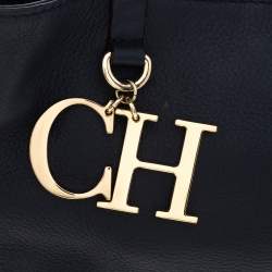 Pre Owned Carolina Herrera Navy Blue Leather Charm Tote
