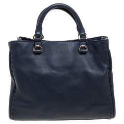 Pre Owned Carolina Herrera Navy Blue Leather Charm Tote