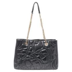 مملوكة مسبقًا حقيبة يد سي أتش كارولينا هيريرا شوبر جلد مبطنة سوداء