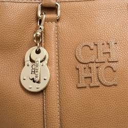 Pre Owned Carolina Herrera Beige Pebbled Leather Medium Matteo Tote