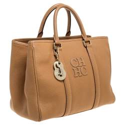 Pre Owned Carolina Herrera Beige Pebbled Leather Medium Matteo Tote