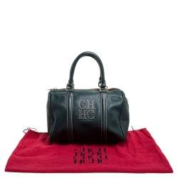 Pre Owned Carolina Herrera Green Monogram Leather Andy Boston Bag