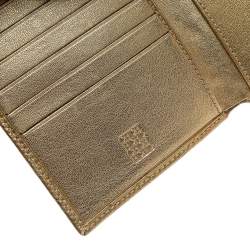 مملوكة مسبقًا Carolina Herrera Metallic Gold Monogram Leather Trifold Wallet