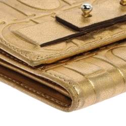 مملوكة مسبقًا Carolina Herrera Metallic Gold Monogram Leather Trifold Wallet