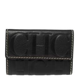 Pre Owned Carolina Herrera Black Monogram Leather Flap Compact Wallet