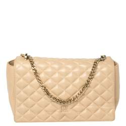Pre Owned CH Carolina Herrera Beige Quilted Leather Shoulder Bag