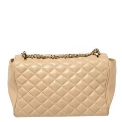 Pre Owned CH Carolina Herrera Beige Quilted Leather Shoulder Bag