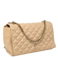 Pre Owned CH Carolina Herrera Beige Quilted Leather Shoulder Bag