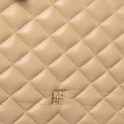 Pre Owned CH Carolina Herrera Beige Quilted Leather Shoulder Bag
