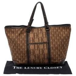 Pre Owned Carolina Herrera Brown Canvas and Leather Monogram Shopper Tote