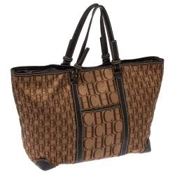 Pre Owned Carolina Herrera Brown Canvas and Leather Monogram Shopper Tote