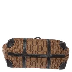 Pre Owned Carolina Herrera Brown Canvas and Leather Monogram Shopper Tote