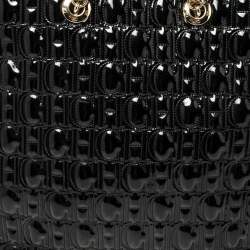 Pre Owned Carolina Herrera Black Embossed Monogram Patent Leather Chain Tote