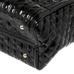 Pre Owned Carolina Herrera Black Embossed Monogram Patent Leather Chain Tote