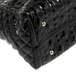 Pre Owned Carolina Herrera Black Embossed Monogram Patent Leather Chain Tote