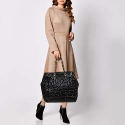 Pre Owned Carolina Herrera Black Embossed Monogram Patent Leather Chain Tote