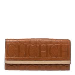 CH Carolina Herrera Monogram Canvas Suede and Leather Flap French Wallet