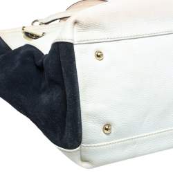  Carolina Herrera White/Blue Textured Leather And Suede Tote