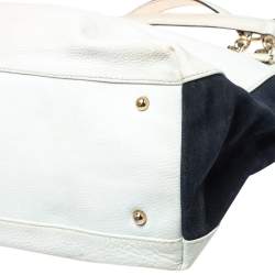  Carolina Herrera White/Blue Textured Leather And Suede Tote