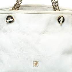  Carolina Herrera White/Blue Textured Leather And Suede Tote