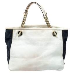  Carolina Herrera White/Blue Textured Leather And Suede Tote