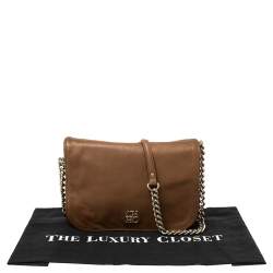 Pre Owned Carolina Herrera Brown Leather Flap Shoulder Bag