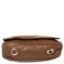 Pre Owned Carolina Herrera Brown Leather Flap Shoulder Bag