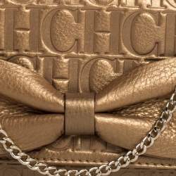 Pre Owned حقيبة كتف كارولينا هيريرا أودري جلد مونوغرامية ذهبية