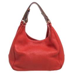 Pre Owned Carolina Herrera Red Grain Leather Hobo